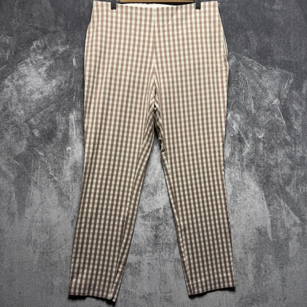 A New Day Pants Womens 10 Brown Slim Tapered Stretch Twill Check Ankle Office